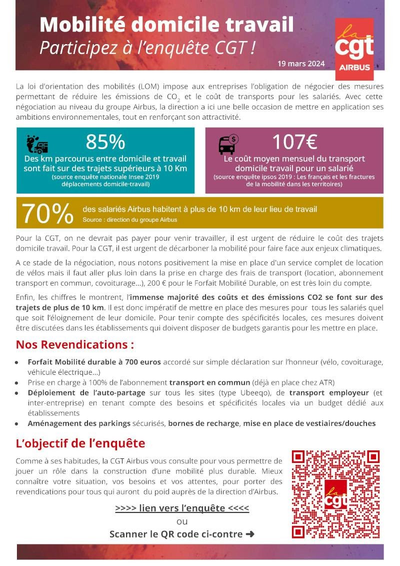 Mobilité domicile travail : participez à l’enquête CGT !