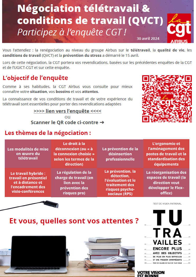 Négociation télétravail & conditions de travail (QVCT) : participez à l’enquête CGT !