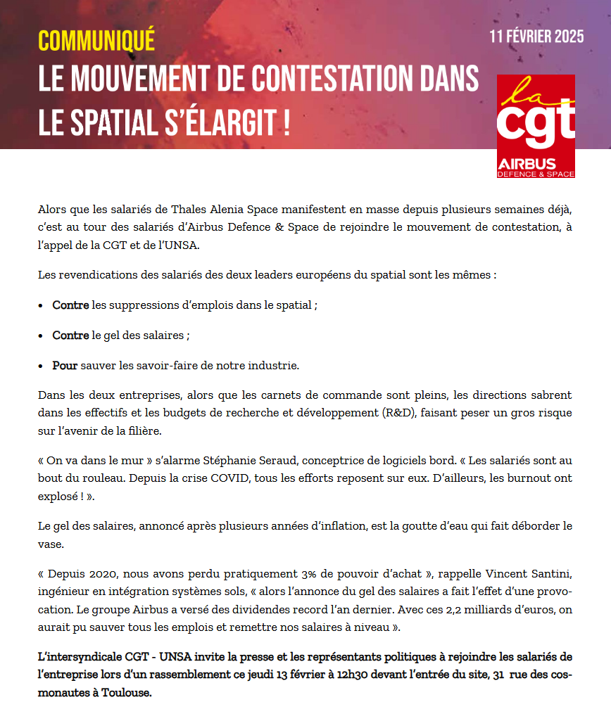 Le mouvement de contestation dans le spatial s’élargit !