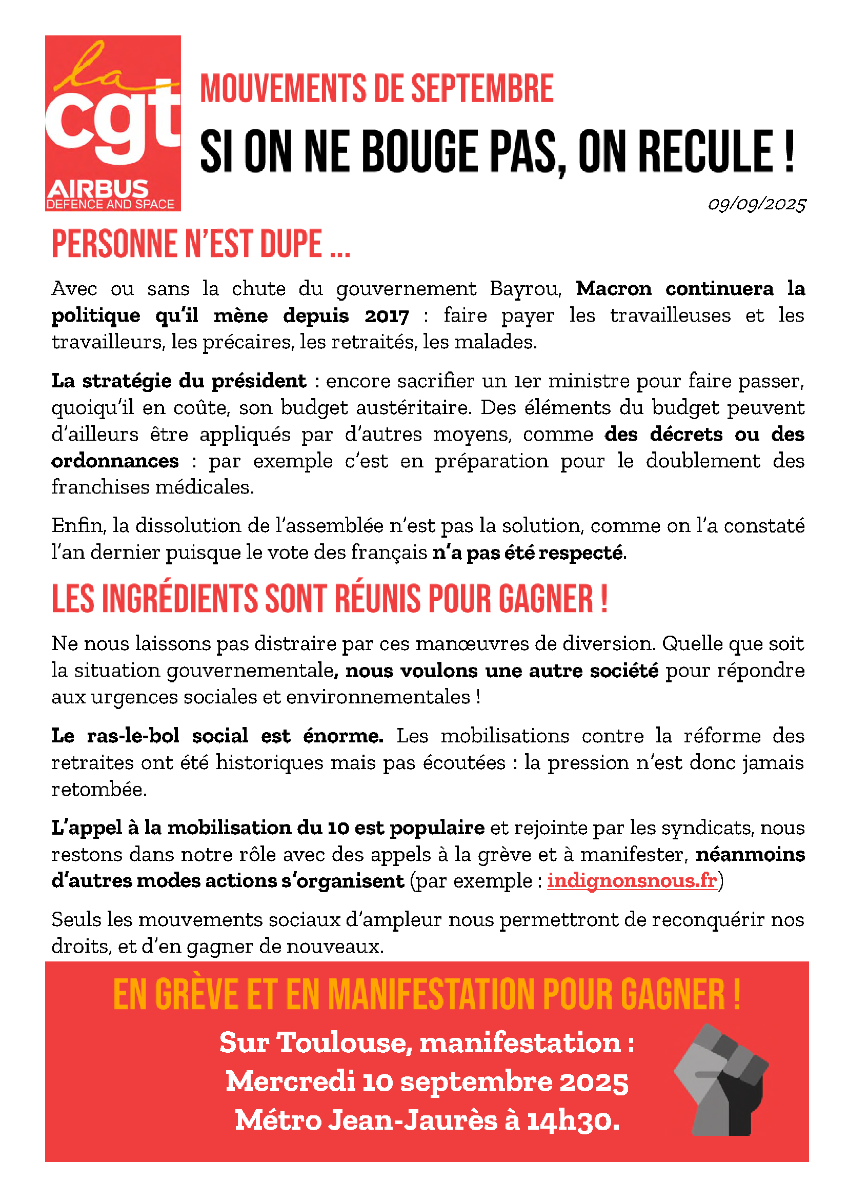 Mobilisations de septembre – Si on ne bouge pas, on recule !