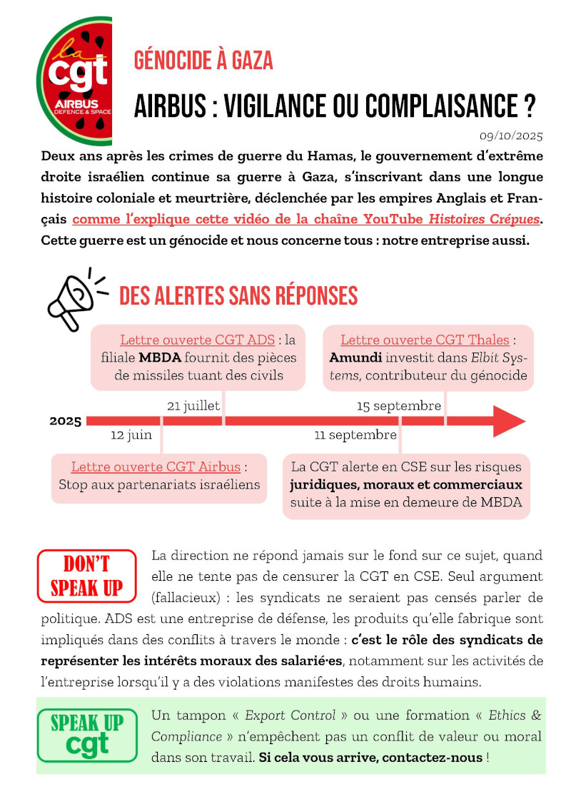 Génocide à Gaza – Airbus : vigilance ou complaisance ?